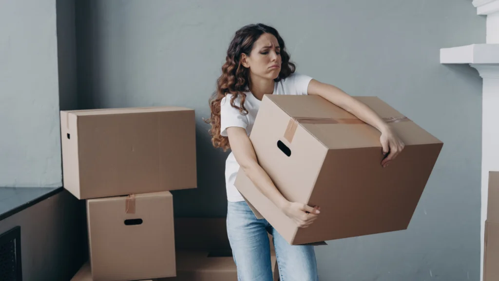 Uithuiszetting huurder - vrouw met grote kartonnen verhuisdozen
